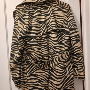 Ralph Lauren women's trench coat animal print buttons belt size L
